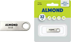 Almond Metal Flash 32GB USB 2.0 Stick Silver