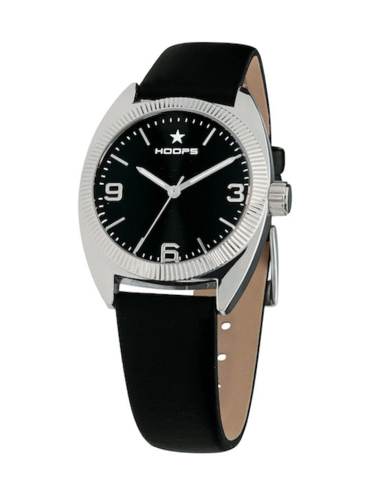 Hoops Steel Watch with Black Leather Strap