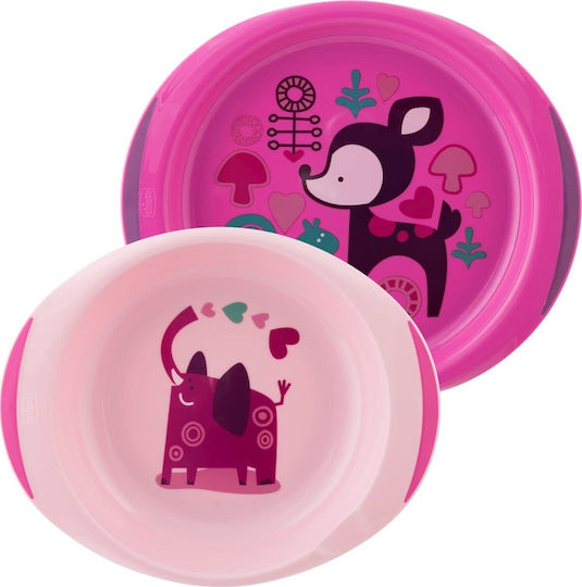 Chicco Baby Food Container Set Set Plate & Bowl 12m+ made of Plastic Pink 2pcs