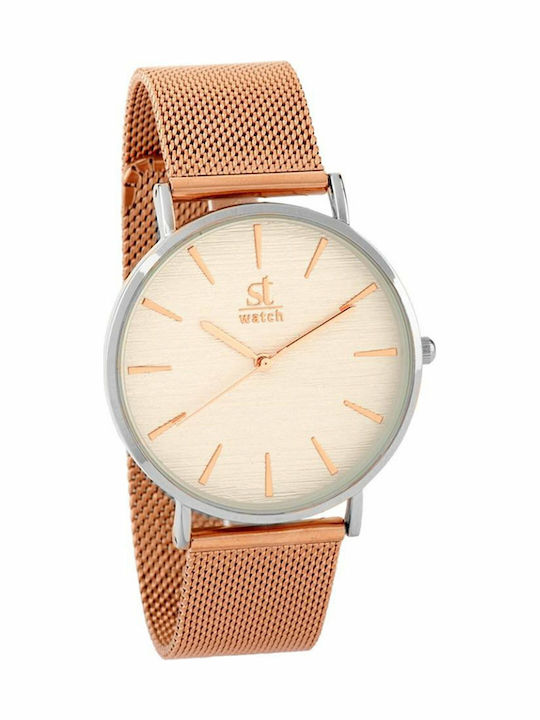 Season Time Stripe Series Women's Watch with Pink Gold Metal Bracelet
