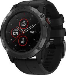 Garmin Fenix 5 Plus Stainless Steel 47mm Αδιάβροχο Smartwatch με Παλμογράφο (Μαύρο)