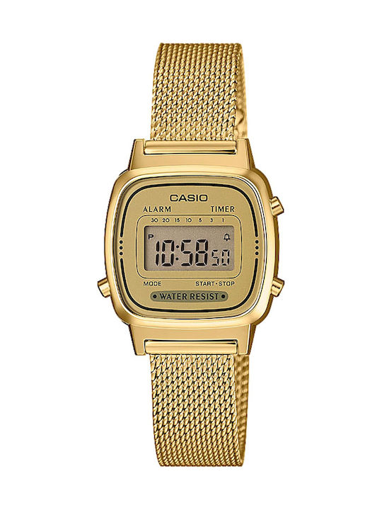Casio Vintage Ψηφιακό Γυναικείο Ρολόι 24.6mm Μπαταρίας με Χρυσό Μεταλλικό Μπρασελέ