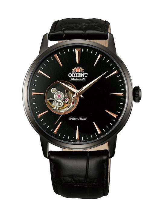 Orient Ρολόι Αυτόματο με Μαύρο Δερμάτινο Λουράκι