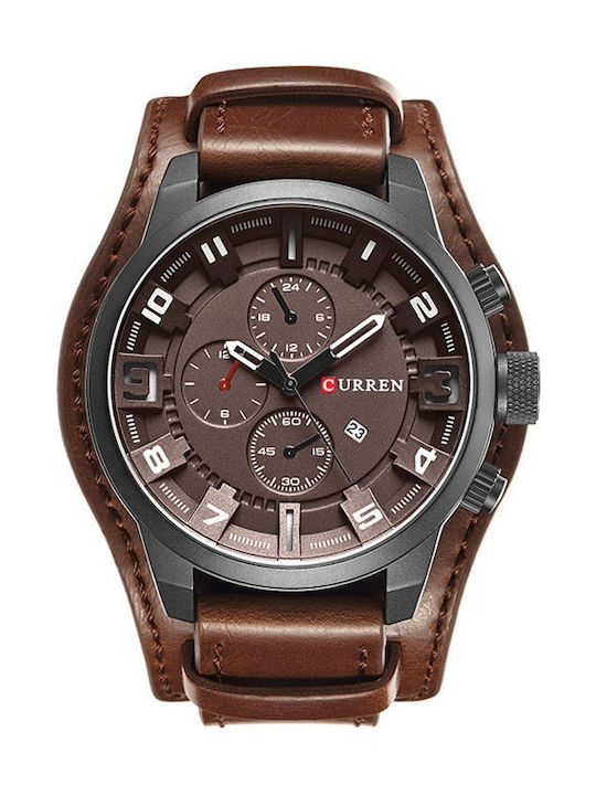 Curren Uhr Chronograph Batterie mit Lederarmban...