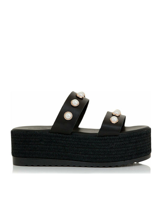 Sante Leather Women's Flat Sandals Flatforms In Black Colour 100231-01