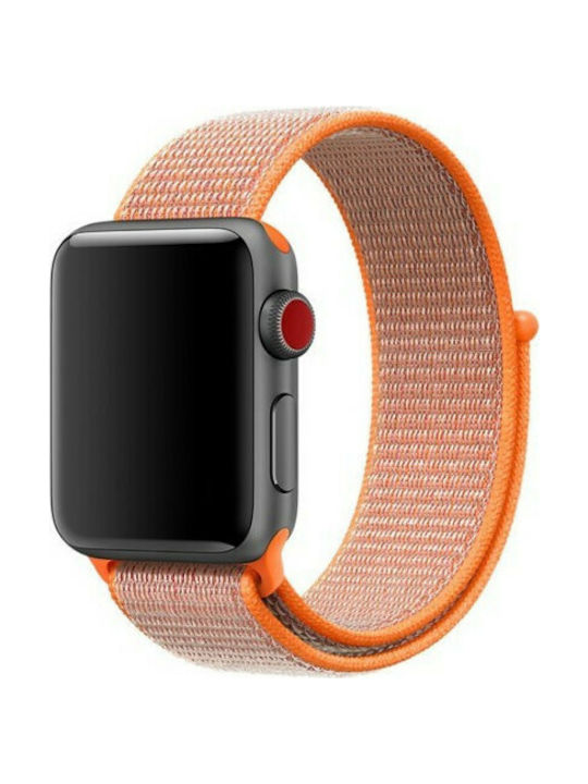 Velcro Nylon Λουράκι Υφασμάτινο Πορτοκαλί (Apple Watch 42/44/45mm)