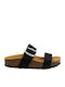 Leather Women's Flat Sandals Anatomic Flatforms in Black Color
