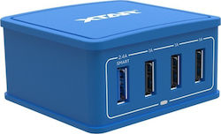 XTAR Βάση Φόρτισης με 4 Θύρες USB-A 27W σε Μπλε χρώμα (XT4UN)