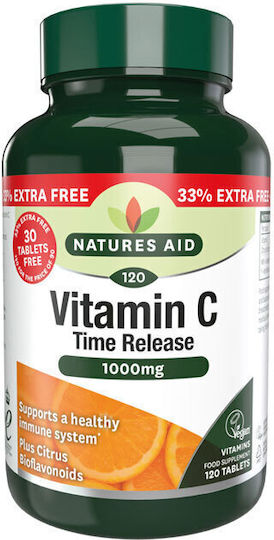 Natures Aid Vitamin C Time Release Vitamin for Immune System Boost, the Skin & Antioxidant Action 1000mg 120 Tablets