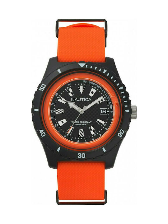 Nautica Watch Battery with Orange Rubber Strap ...