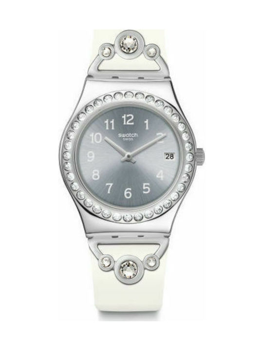 Swatch Pretty In White Uhr mit Weiß Kautschukarmband