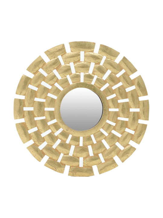 Inart Wall Mirror with Gold Wooden Frame Diameter 60cm 1pcs