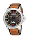 Curren Watch Battery with Leather Strap Brown / Silver / Black