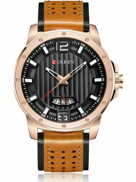 Curren Ανδρικό Ρολόι 48mm Μπαταρίας με Δερμάτινο Λουράκι Brown / Rose Gold / Black