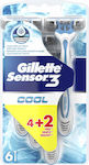 Gillette Sensor 3 Cool Disposable Razors with 3 Blades & Lubricating Tape 6pcs