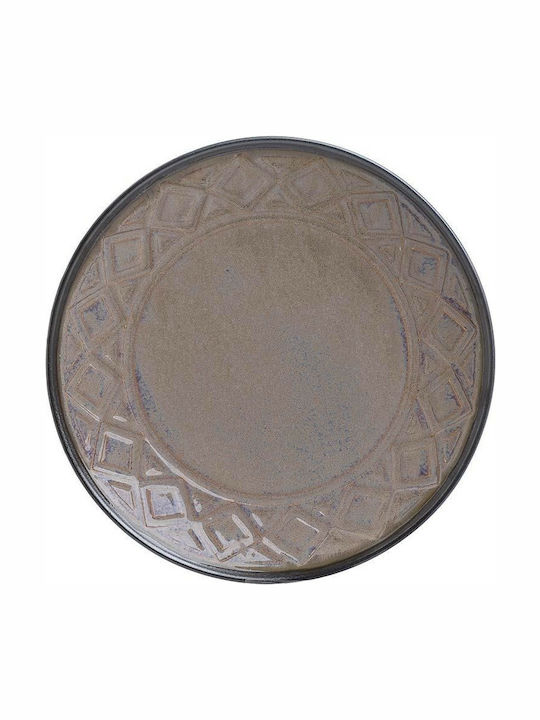 Inart Round Ceramic Decorative Platter Ecru 33x33x5cm