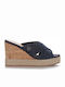 U.S. Polo Assn. Tierra Women's Fabric Platform Wedge Sandals Navy Blue