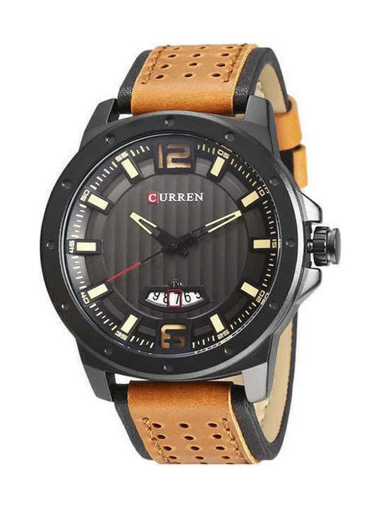 Curren Ανδρικό Ρολόι 48mm Μπαταρίας με Καφέ Δερ...