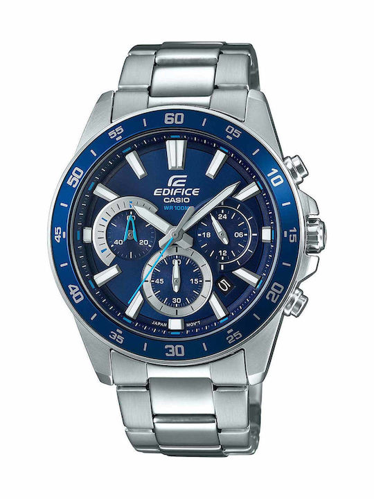 Casio Edifice Мъжки Часовник 44мм Хронограф На Батерия Със Сребърна Метална Гривна