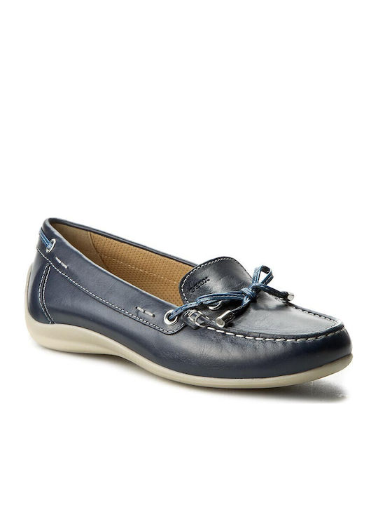 Geox D Yuki A Leather Women's Loafers in Navy Blue Color