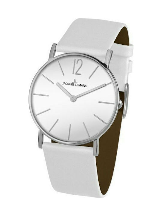 Jacques Lemans York Watch with White Leather Strap