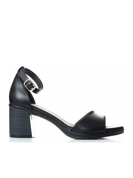 Ragazza Leather Women's Sandals Black with Chunky Medium Heel