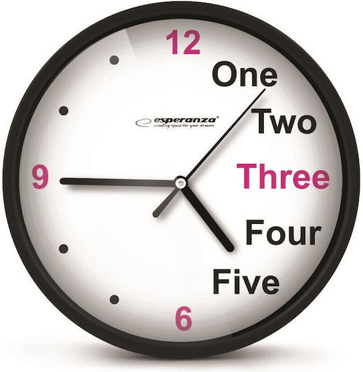 Esperanza Prague Silent Wall Clock Plastic Black Ø20cm