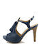 Patricia Miller Suede Women's Sandals Navy Blue with Thin High Heel