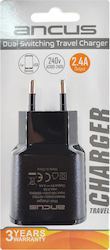 Ancus Φορτιστής Χωρίς Καλώδιο με 2 Θύρες USB-A Μαύρος (57083)