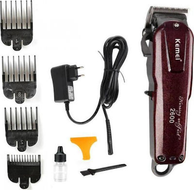 Kemei Professional Rechargeable Hair Clipper Burgundy / Black KM-2600