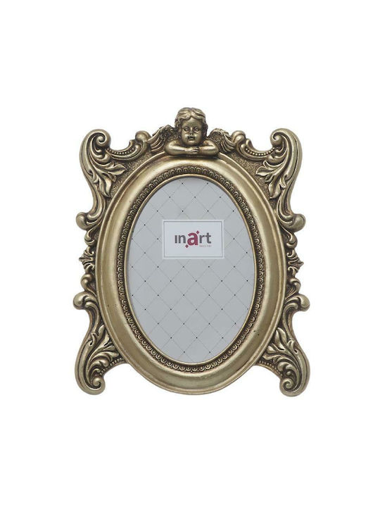 Inart Oval Photo Frame Polyresin 10x15cm with Gold Frame 3pcs