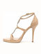 Mourtzi Patent Leather Women's Sandals Beige with Thin High Heel