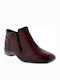 Rieker Leather Women's Ankle Boots with Fur Burgundy