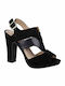 Xti Suede Women's Sandals Black with Chunky High Heel