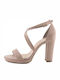 Stefania S Wildleder Damen Sandalen mit Chunky hohem Absatz in Rosa Farbe