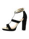 Stefania Suede Women's Sandals 1090 Black Black with Chunky High Heel