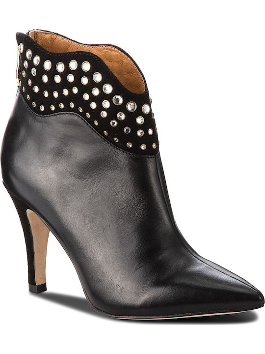 Caprice Leather Women's Ankle Boots with High Heel Black