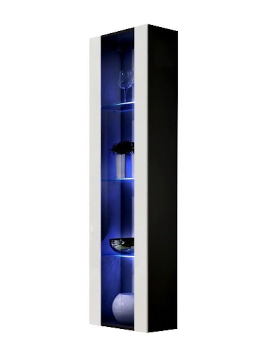 Fly III Wall Living Room Display Cabinet made of Particleboard with Glass & Lighting White-Black 40x29x170cm