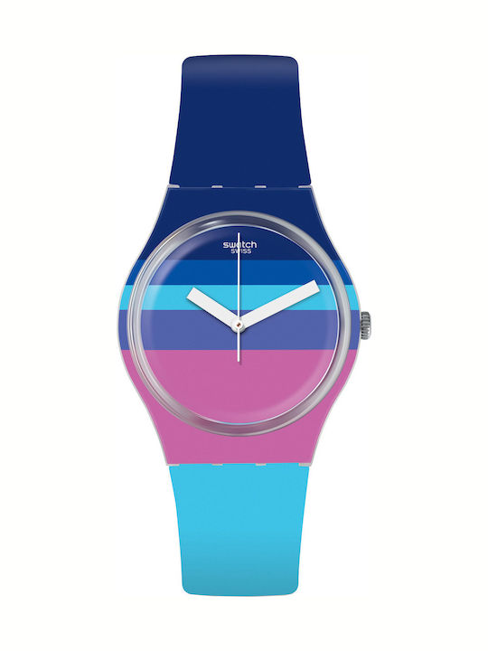 Swatch Azul' Heure Γυναικείο Ρολόι 34mm Μπαταρίας με Μπλε Καουτσούκ Λουράκι