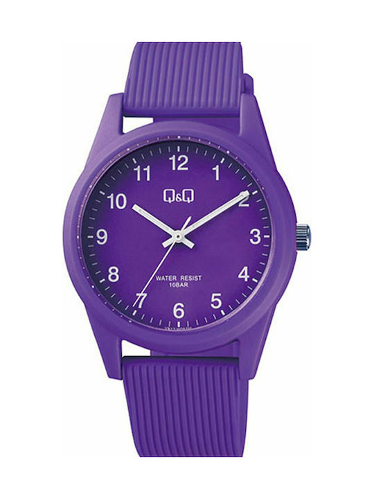 Q&Q Watch Battery with Purple Rubber Strap VS12J008Y