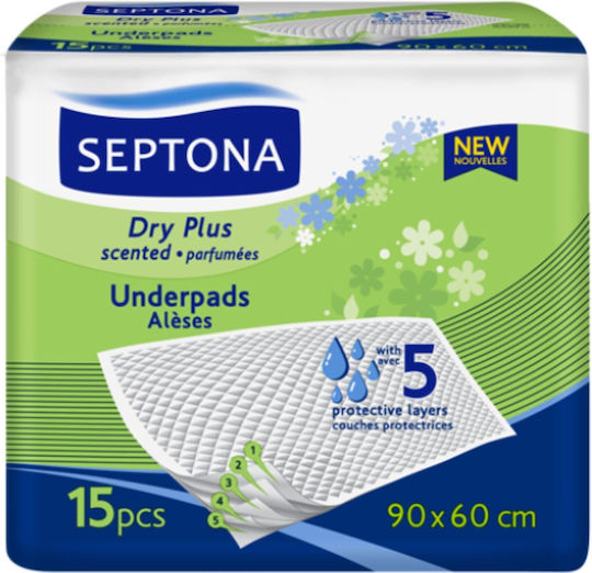 Septona Dry Plus Scented Incontinence Underpads with 5 Protection Layers 60x90cm 15pcs