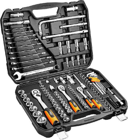 Neo Tools Ратчетни и гнездови гарнитури 1\2" & 1\4" & 3\8" 126бр