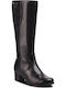 Caprice Leather Medium Heel Women's Boots with Zipper & Fur Black