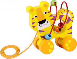 Tooky Toys Slide Toy Pull-Up Tiger Toy With Ball Guitar made of Wood for 18++ Months