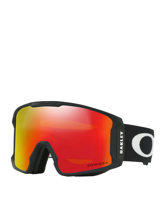Oakley Line Miner Mască de Schi și Snowboard pentru Adulți Neagră cu Lentilă Roșie cu Efect de Oglindă