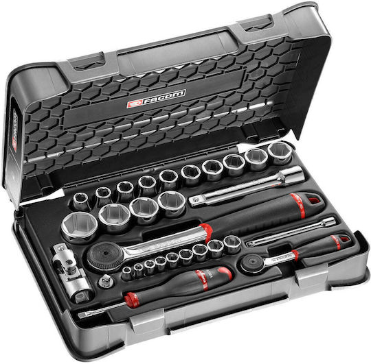 Facom Ratchet and Socket Set 1/2 and 1/4 Inches 31 Pieces
