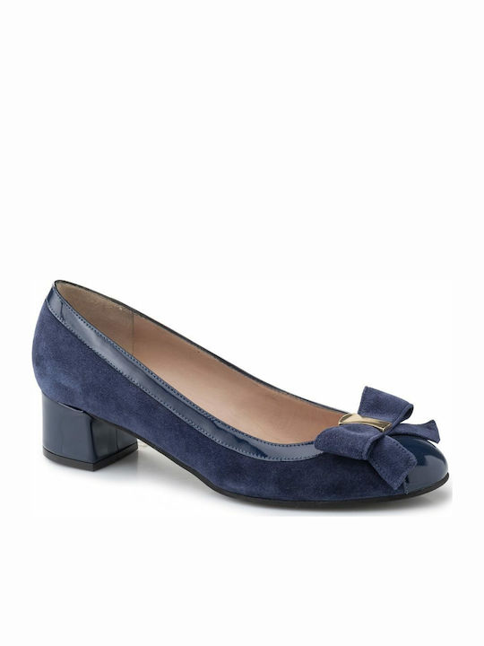 Boxer Leder Pumps mit Chunky flachem Absatz Marineblau