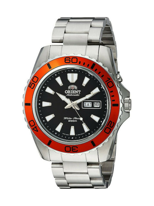 Orient Ανδρικό Ρολόι 45mm Αυτόματο με Ασημί Μεταλλικό Μπρασελέ