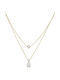 14K Gold necklace with double pearl and cubic zirconia 030660 030660 030660 Gold 14 Carat gold