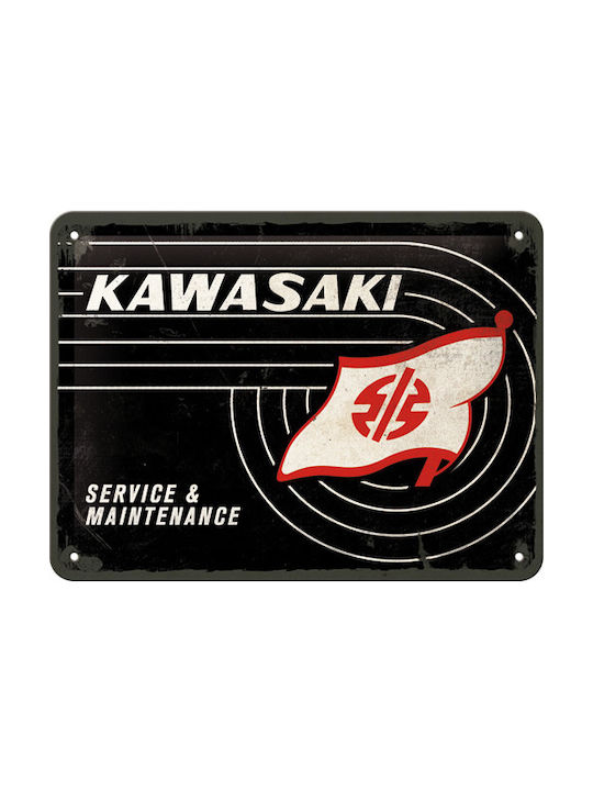 Nostalgic Art Sign Wall Decor made of Metallic Kawasaki Tank Logo